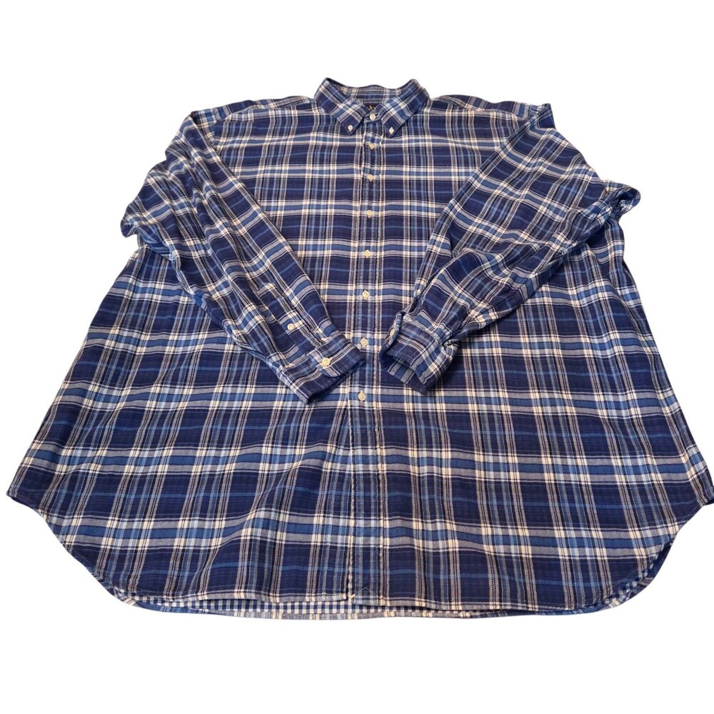 Ralph Lauren Blue Flannel Shirt 4XLT Long Sleeve Plaid Mens
